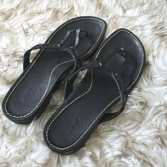 Timberland Women's Black Leather Slip-On Sandals Size 9.5 🌴 - Picture 2 of 9